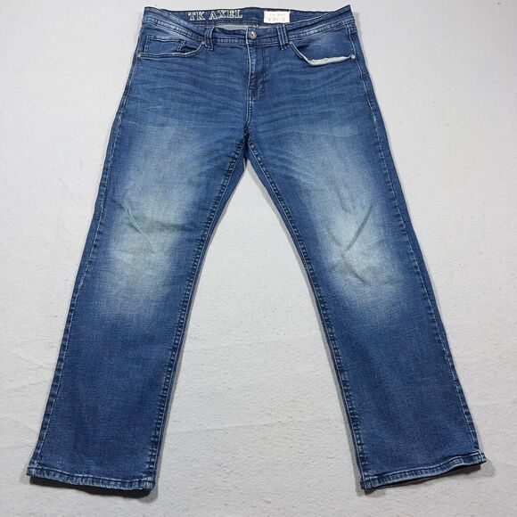 TK Axel Jeans Mens 38x32 Dark Blue Denim Slim‎ Boot Stretch Work Cowboy Rodeo - Picture 1 of 12